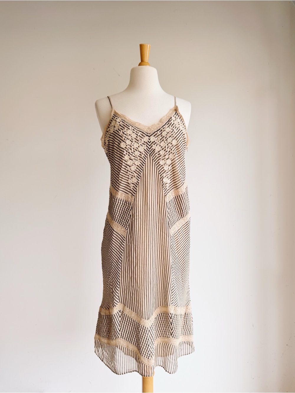 Love M Sam Striped Crochet Lace Slip Dress Medium Boho Festival Midi Dress